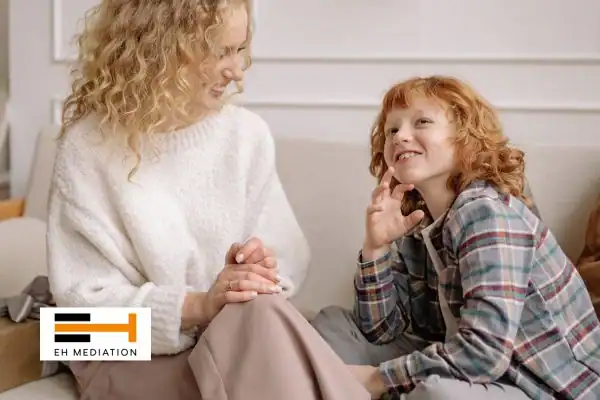 Happy mother and child after sorting child arrangements mediation Cranbrook